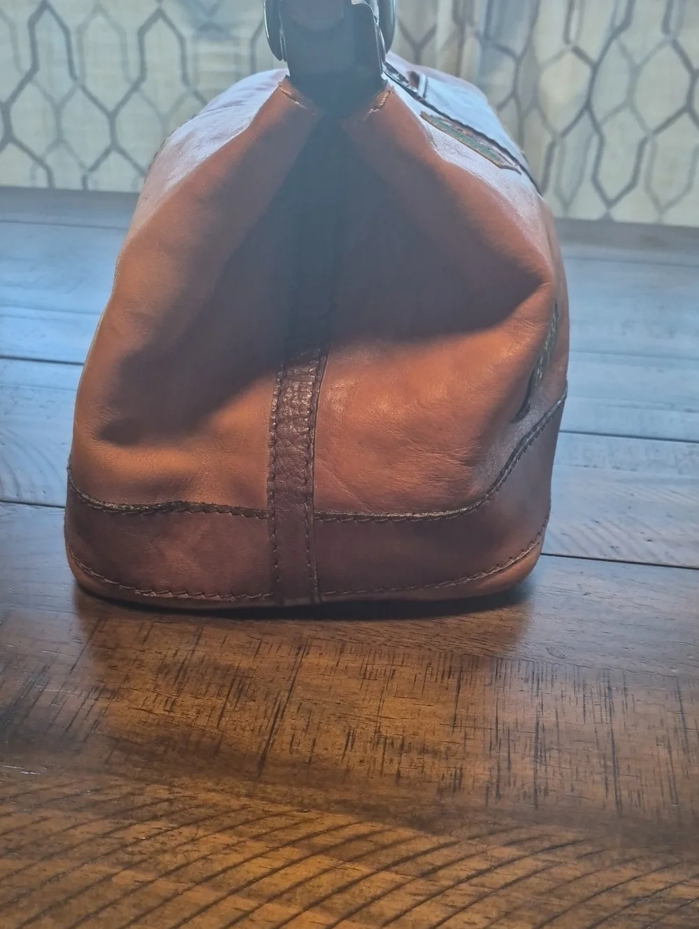 Two-Tone Brown Leather Satchel with Top Handle